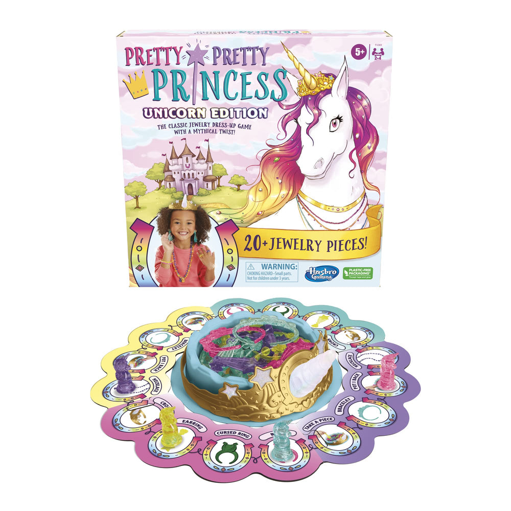 Hasbro Gaming Pretty Princess Unicorn Edition unicorn crown shines during the race to win.