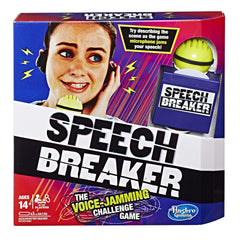 Hasbro Gaming Speech Breaker microphone with delayed sound enhances family game night chaos