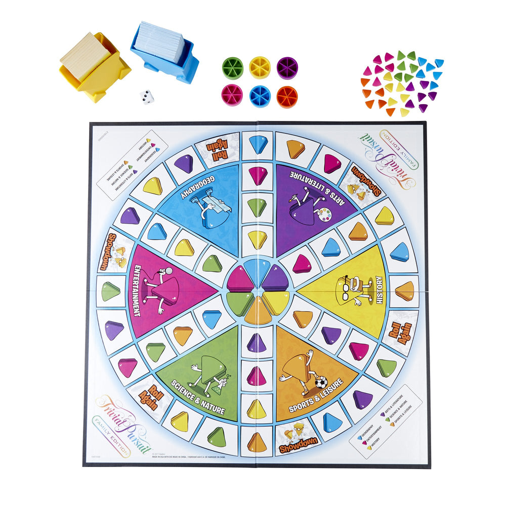 Hasbro Gaming Trivial Pursuit Family Edition adults cards offer challenging trivia