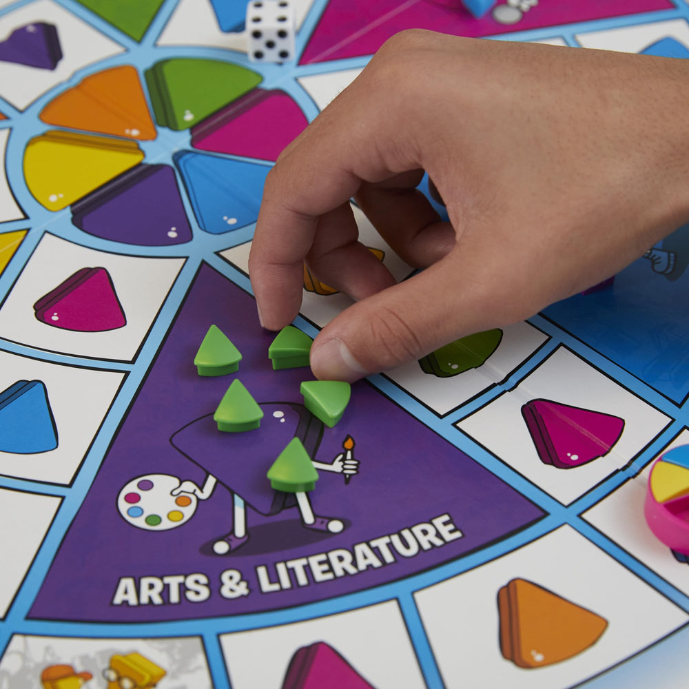 Hasbro Gaming Trivial Pursuit Family Edition Showdown wedge scene for fast competition