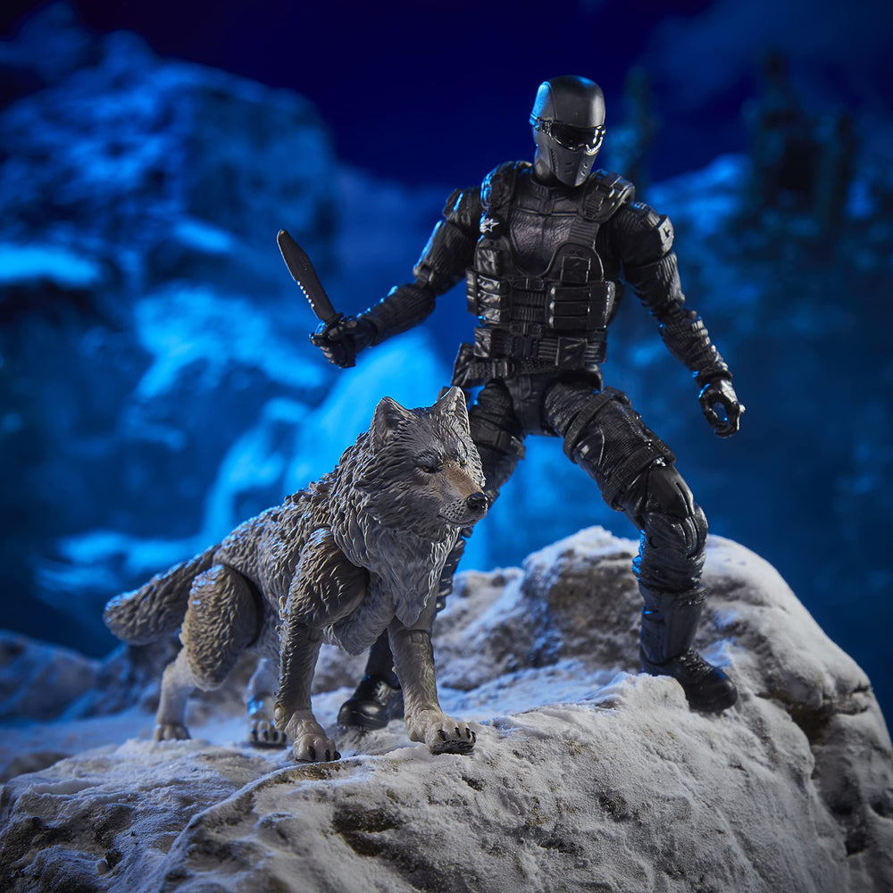 Hasbro artwork by Wylie Beckert on Snake Eyes & Timber packaging close-up.