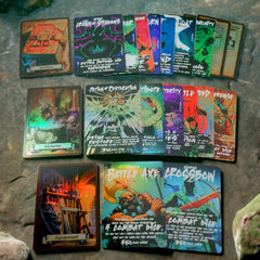 Hasbro HeroQuest crypt darkness foil cards feature holographic artwork for key events.