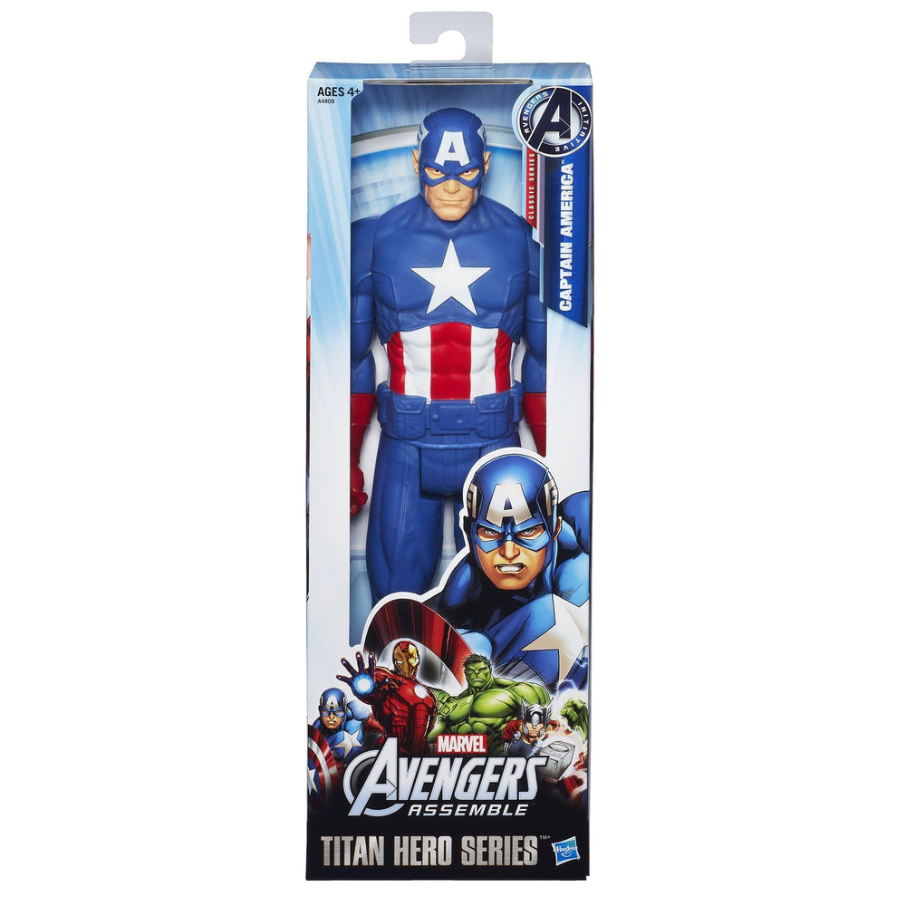 Hasbro Captain America Titan Hero shield held up for heroic role-play.