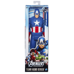 Hasbro Captain America Titan Hero shield held up for heroic role-play.