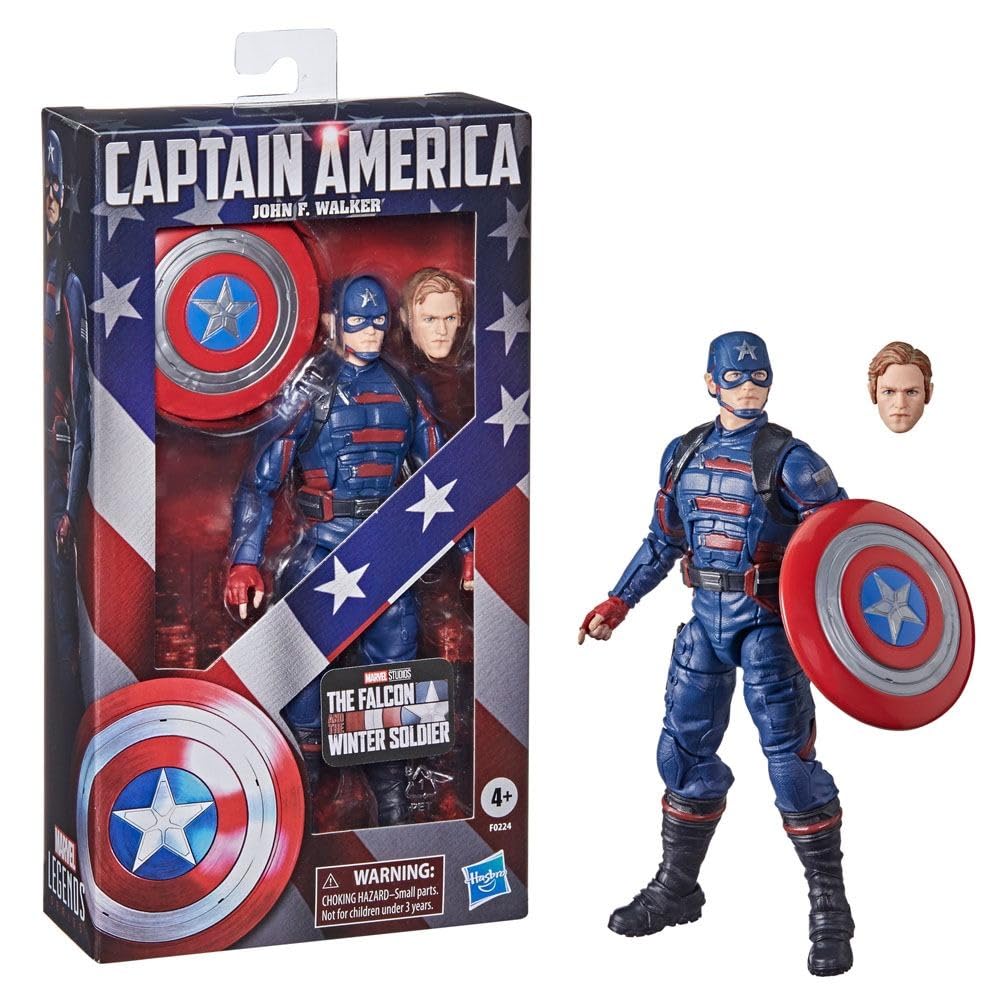 Hasbro Marvel Legends Captain America John Walker close-up sculpt enhances collection display.