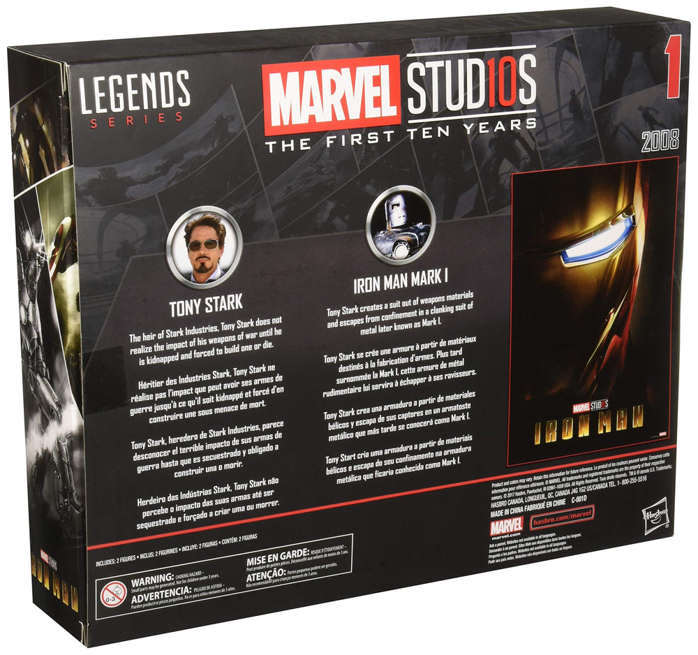 Dynamic pose of Tony Stark and Iron Man Mark 1 for versatile display.