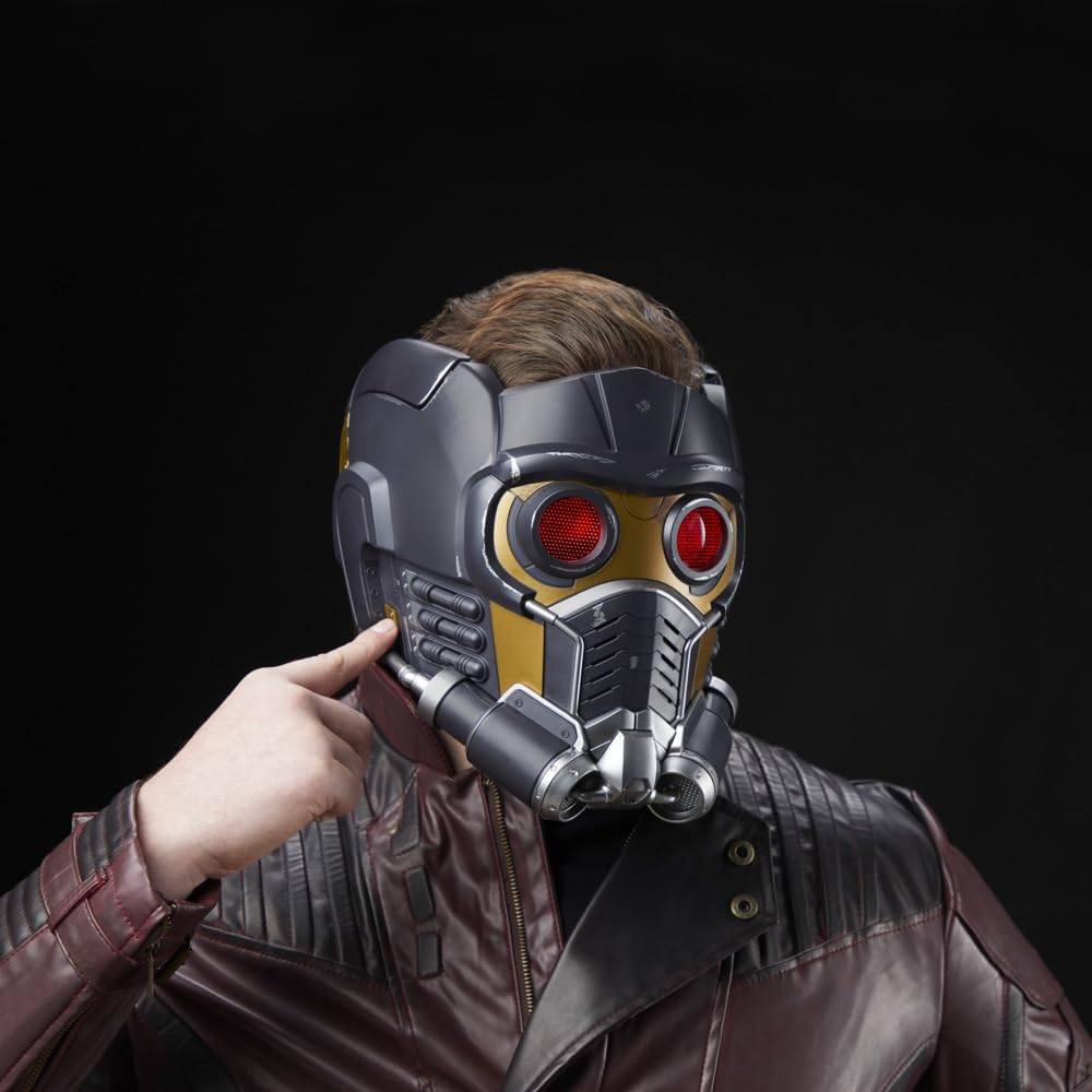 Hasbro Star-Lord helmet red LED light FX button demonstrating dramatic lighting effects