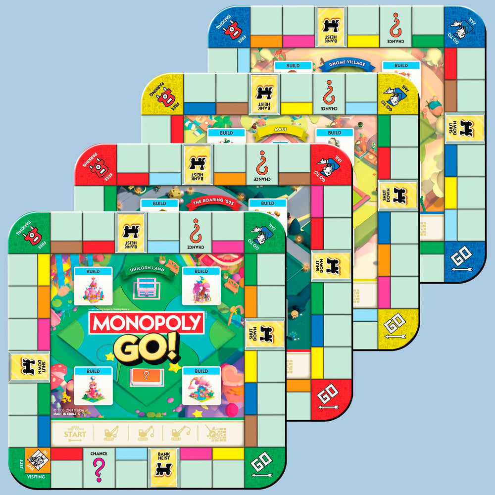 Hasbro Monopoly GO! landmark blocks showcase colorful stacks for strategy.