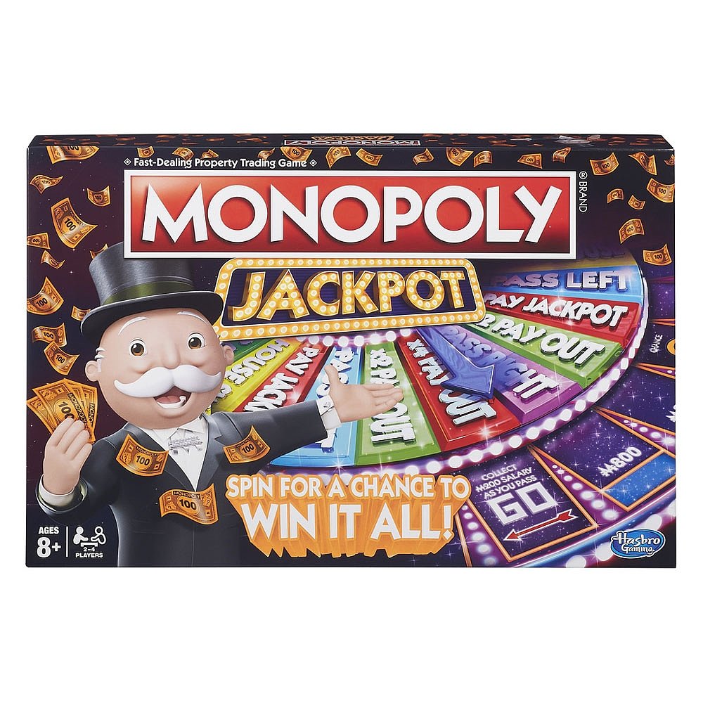 Hasbro Monopoly Jackpot playing board with money and tokens for engaging play.