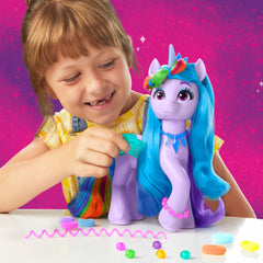 Hasbro My Little Pony Izzy Moonbow rainbow hair clip and purple ribbon