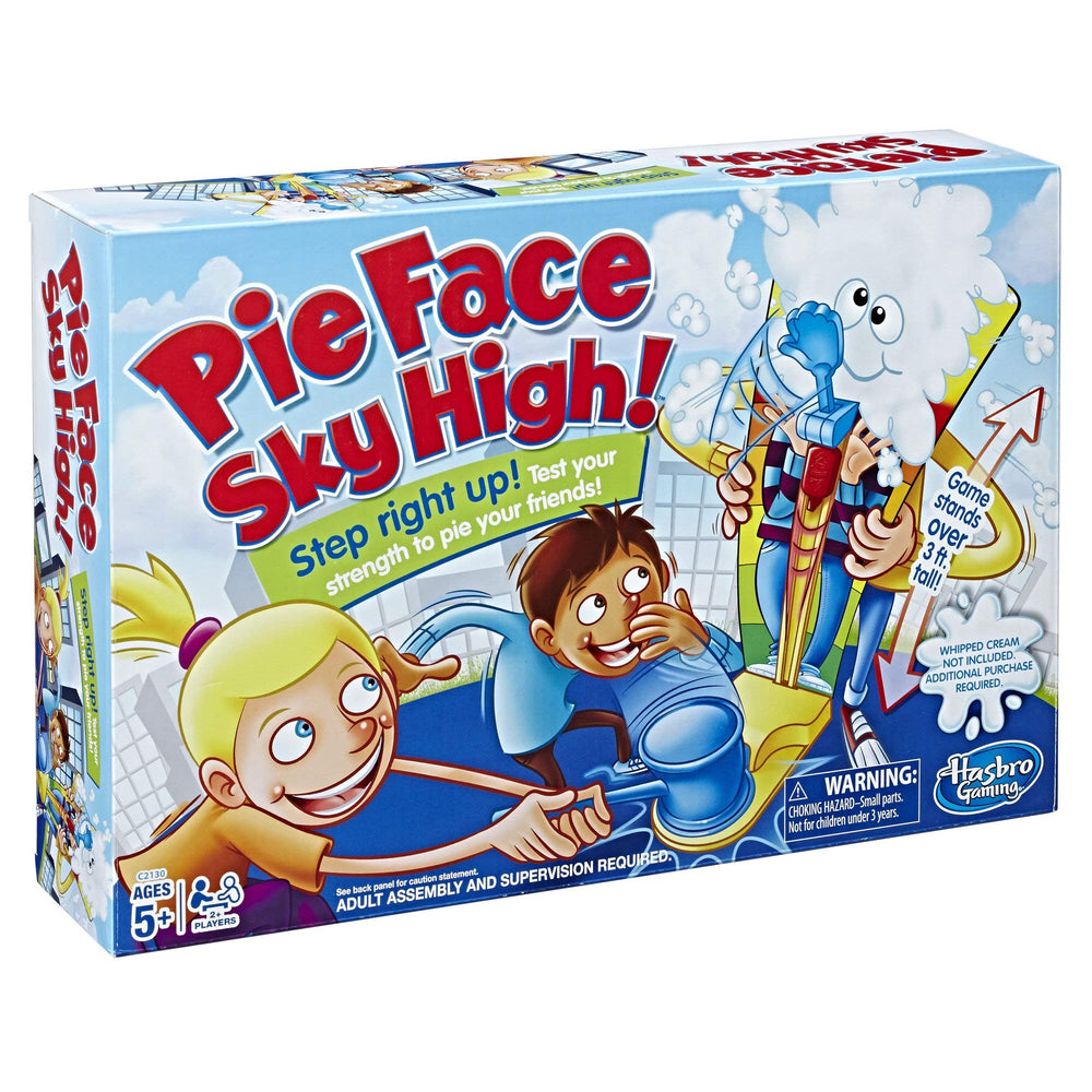 Hasbro Pie Face Sky High splash-card mask invites hilarious reactions and shared laughs.