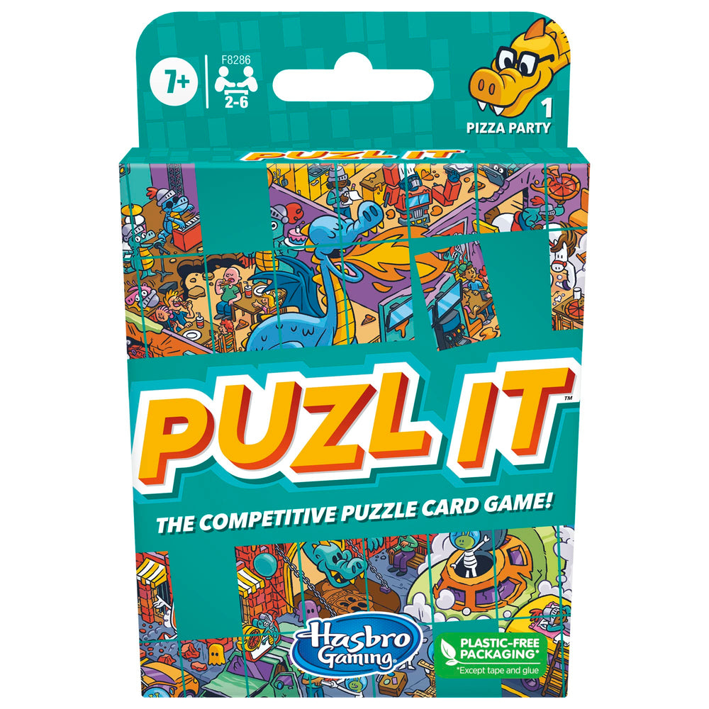 Hasbro Puzl It game: puzzle-cards visuals for family challenge and fast-paced play.