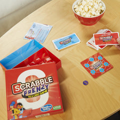Hasbro Scrabble Frenzy travel case storage keeps components organized for trips.