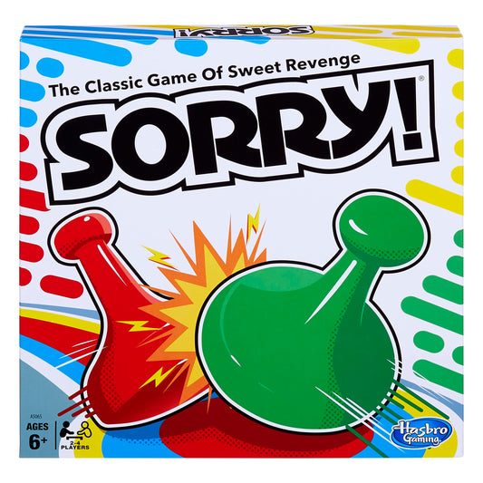 Hasbro Sorry! board game setup showing pawns ready for action and family fun.