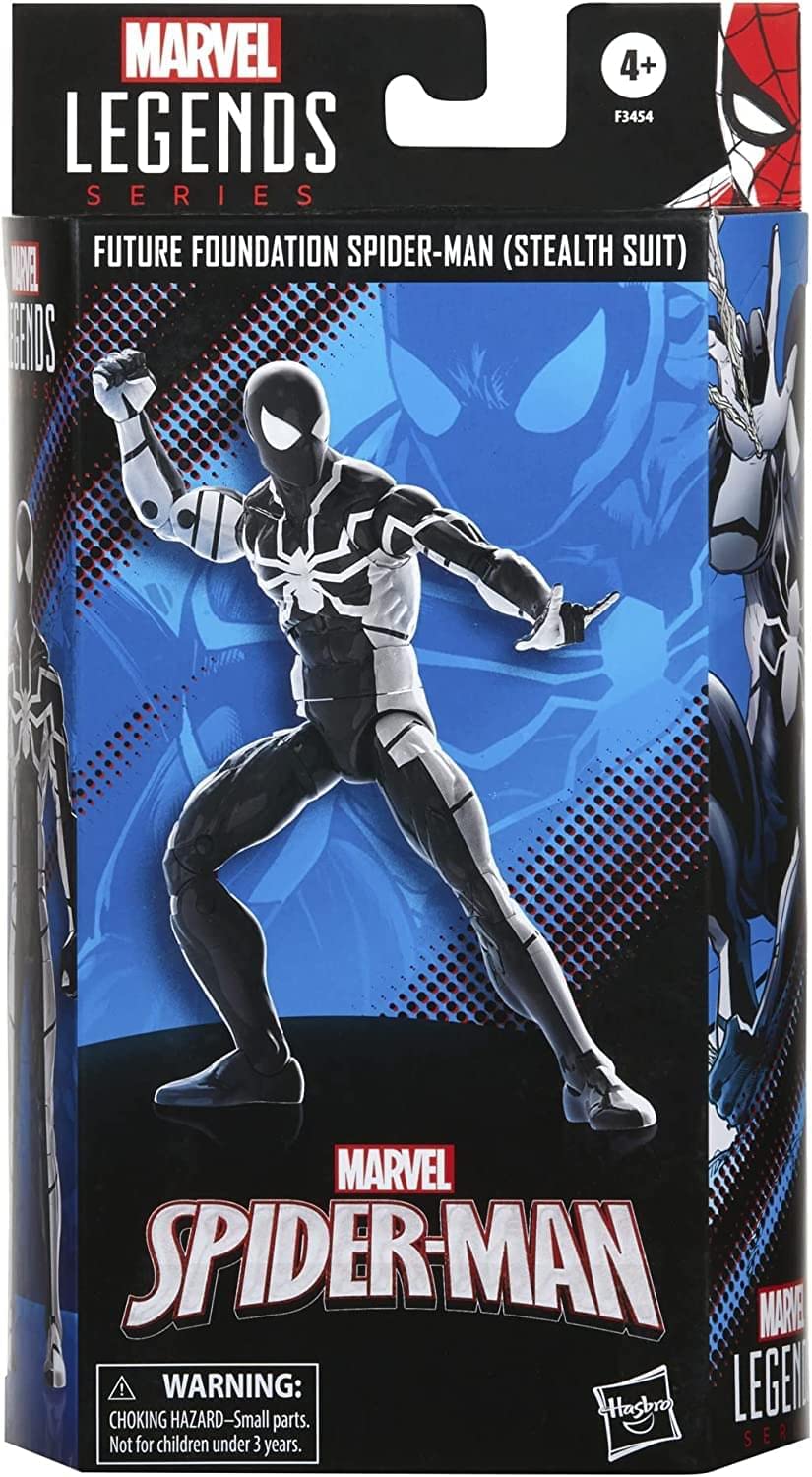 Hasbro Spider-Man Future Foundation stealth-suit figure with alternate hands for action-ready poses.