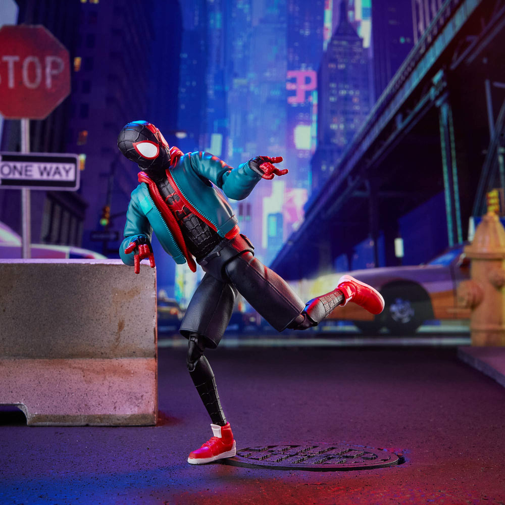 Miles Morales in a dynamic action pose suitable for photography.