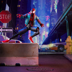 Glossy red and blue suit finish on Miles Morales figure.