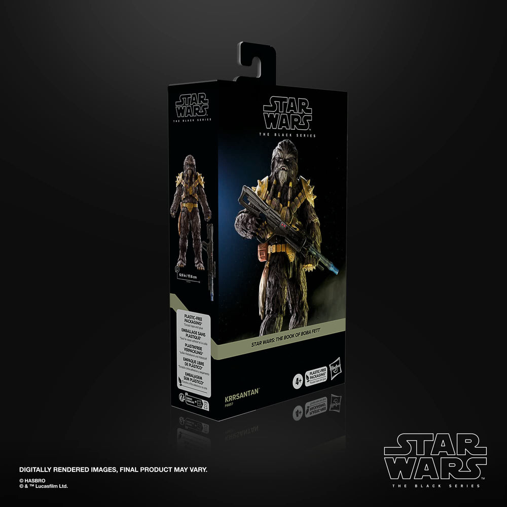 Hasbro Star Wars Black Series Krrsantan joins epic display with other figures.