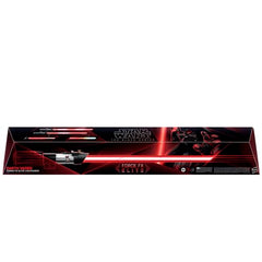 Hasbro Darth Vader Force FX Elite Lightsaber on stand for elegant display.