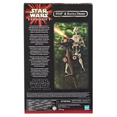 Hasbro Star Wars STAP Battle Droid with removable backpack enhances play.
