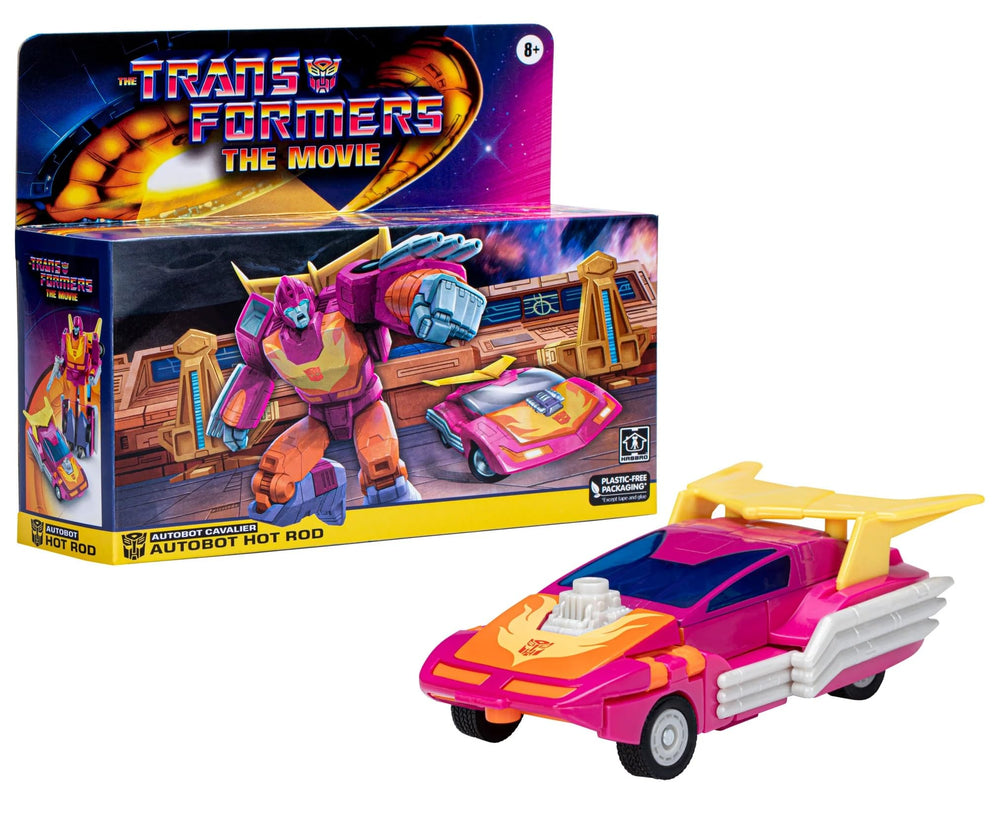 Hasbro Transformers Hot Rod racecar mode with sleek red deco and vintage-inspired details