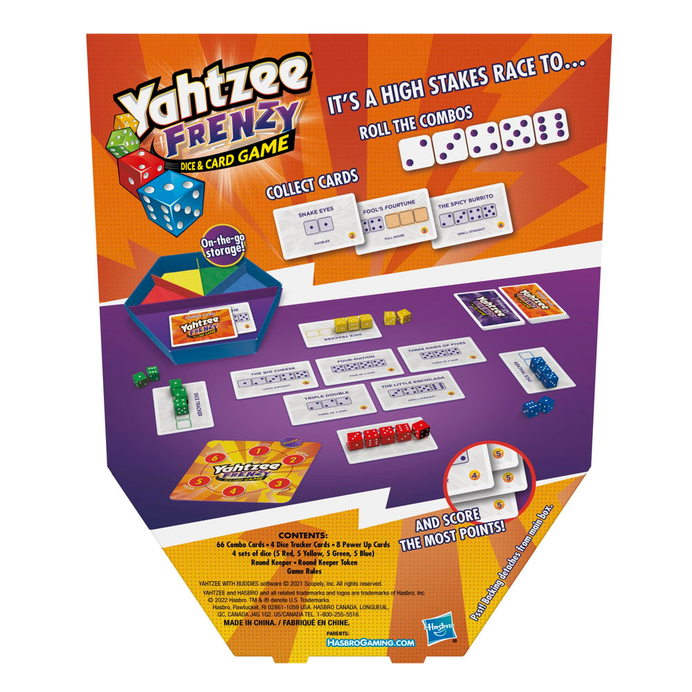 Hasbro Yahtzee Frenzy dice in hand for fast paced play