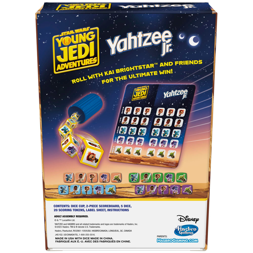 Hasbro Yahtzee Jr. Star Wars scoreboard guides quick scoring for kids.