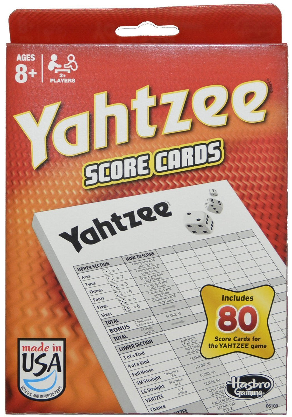 Hasbro Yahtzee score cards 80-sheet pack for quick, organized scoring during family gameplay.