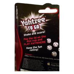 Hasbro Yahtzee to Go game guide included for easy setup and play.