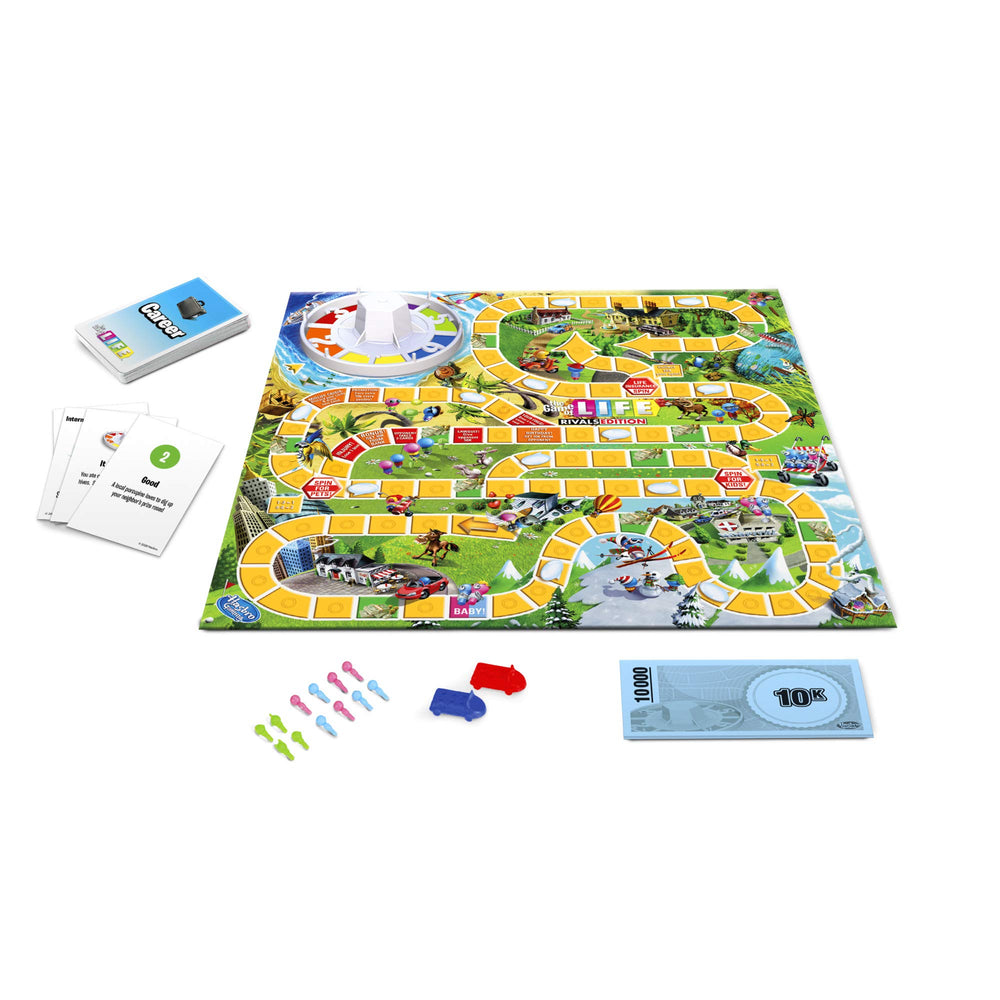 Hasbro's The Game of Life Rivals Edition features two cars and pegs for quick, competitive play.