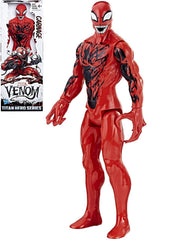 HASBROSERIES Titan Hero Carnage 12-inch figure with poseable shoulders and hips for dynamic battles.