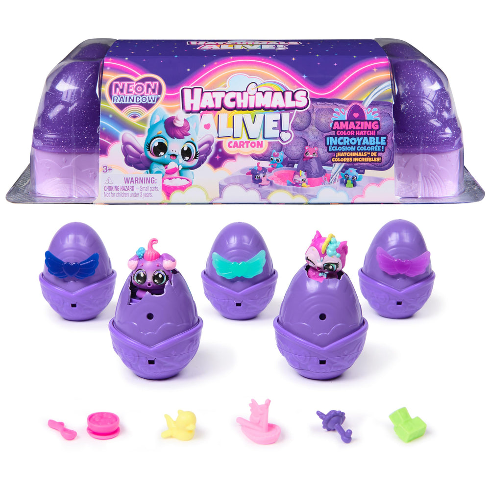 Hatchimals Alive Neon Rainbow Carton: colorful play set for discovery and storage.