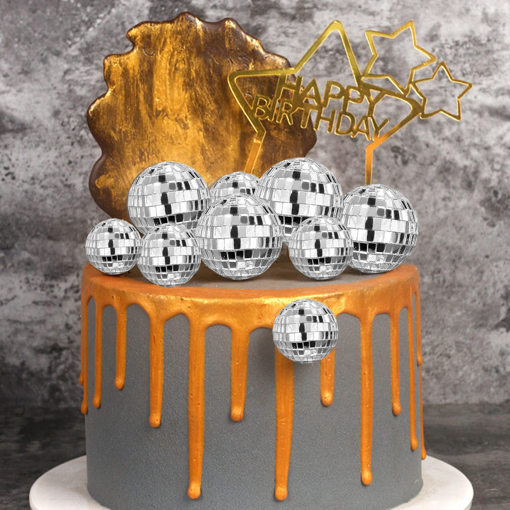 HAVAGDTM disco ball cake toppers for retro disco theme party and table decor.