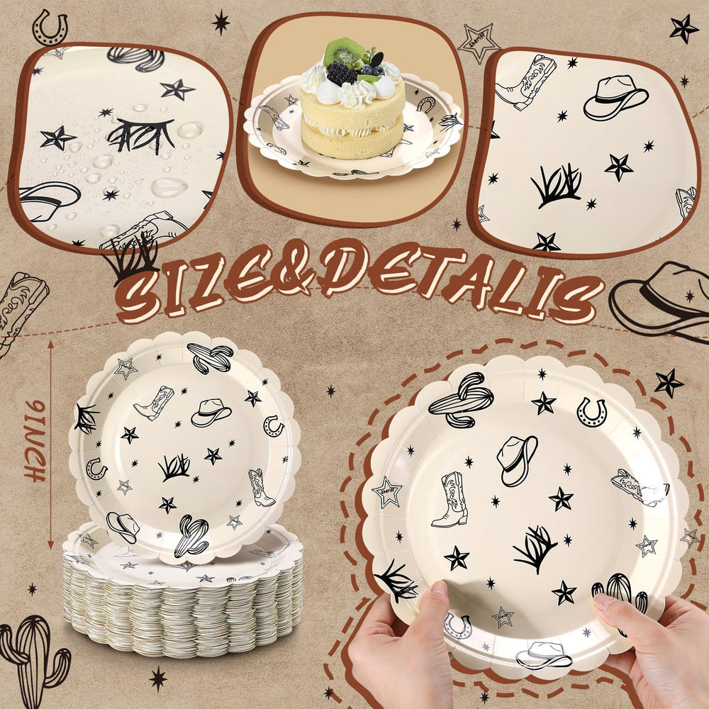 Havawish wild west boots-plate-pattern enhances rustic party decor.