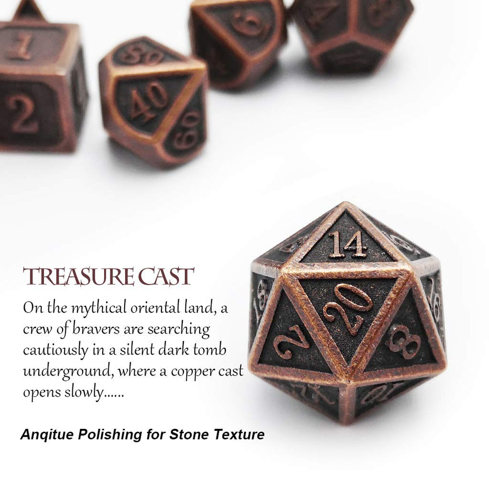 Haxtec antique copper DND D10 dice close-up for precise checks