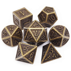 Haxtec DND metal D20 close-up with antique bronze finish for clear, satisfying rolls.