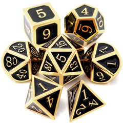 Haxtec DND dice set: glossy gold-edged D20 against black enamel for premium RPG sessions