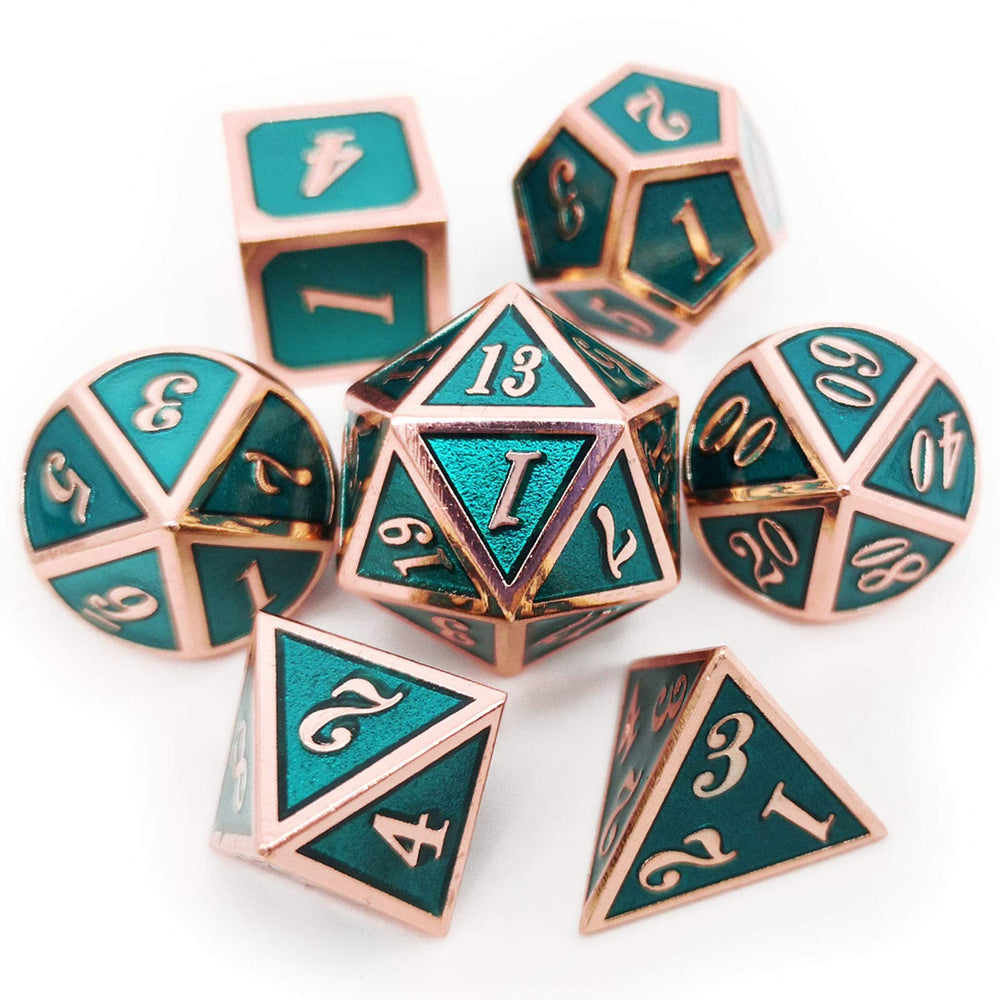 Haxtec DND metal teal d20 dice with bold numbers for decisive rolls.