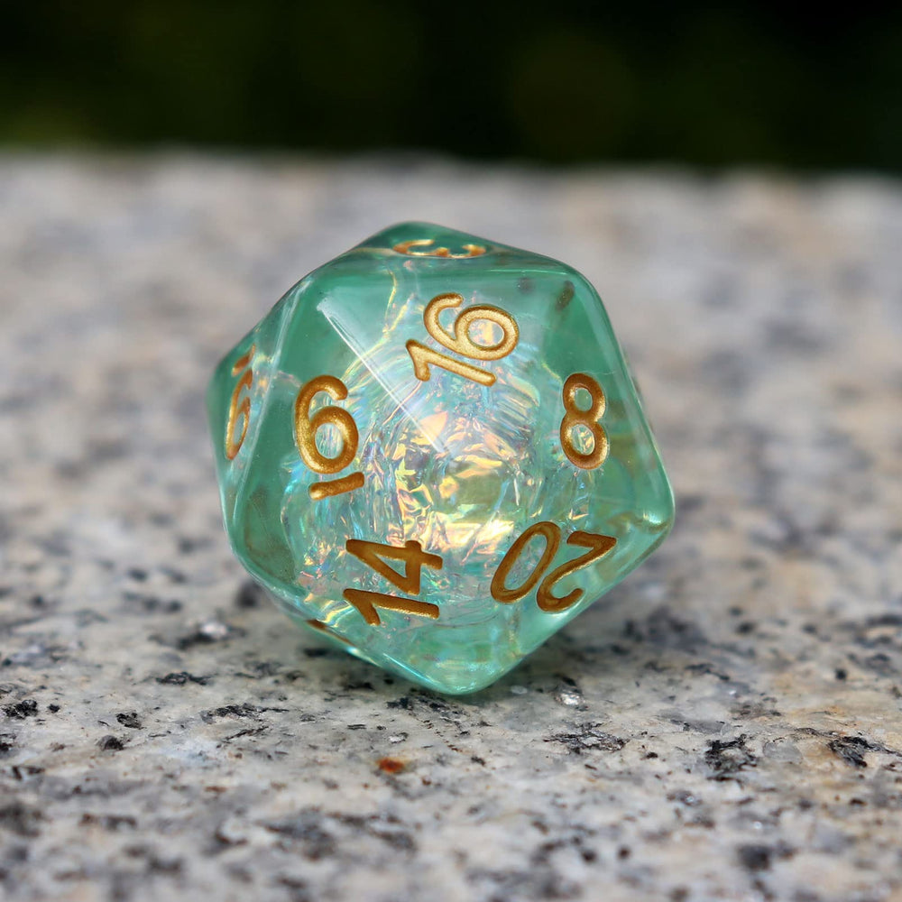 Haxtec Light Green DND D8 dice with sparkling resin for RPG campaigns