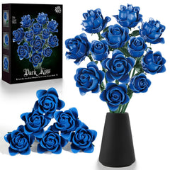 HAYXUN 12 blue roses bouquet building kit, ideal for a durable decorative centerpiece.