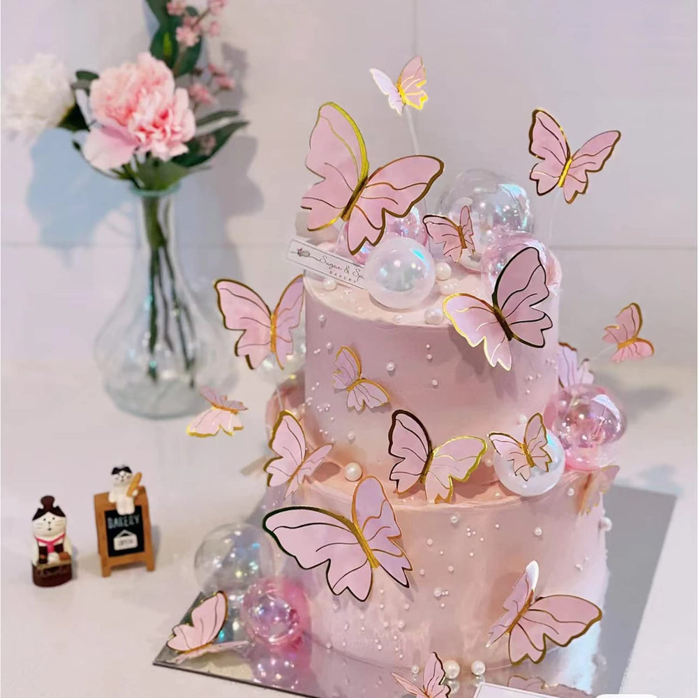 Hazyore birthday cake decorations with pink butterflies elevate party decor