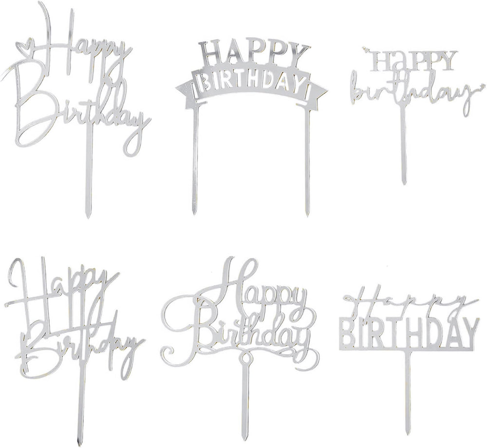 Hazyore silvery acrylic Happy Birthday toppers add reusable sparkle to cakes.