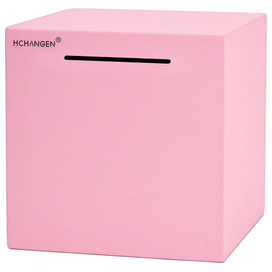 HCHANGEN piggy bank pink front view shows durable stainless steel for lasting savings.
