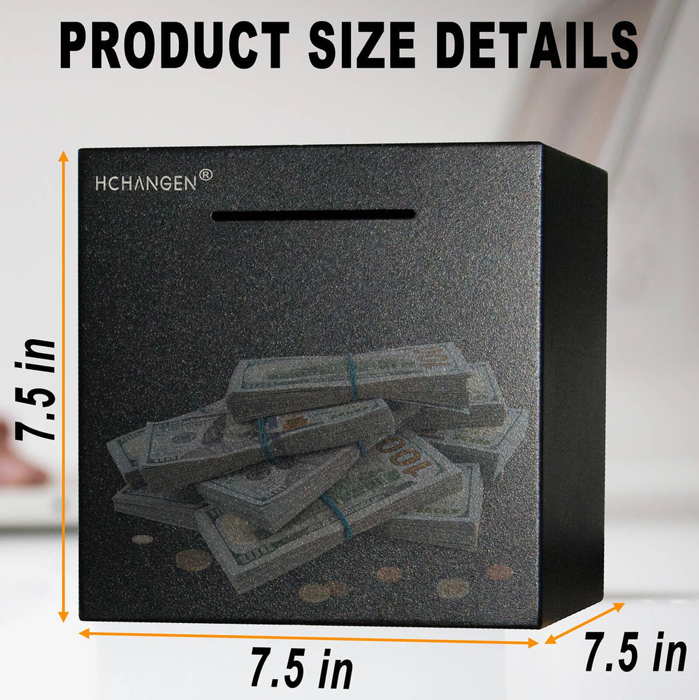 HCHANGEN stainless steel piggy bank with coin slot close-up showing sealed body
