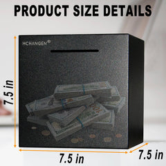 HCHANGEN stainless steel piggy bank with coin slot close-up showing sealed body