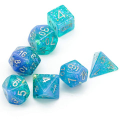 HDdais 7-Die Blue D20 glitter dice for critical moments