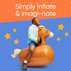 HearthSong Hop N Go inflatable horse side view supports active play.