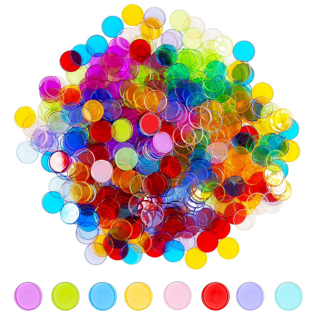 Hebayy 500 transparent bingo chips in eight colors for clear classroom counting and sorting