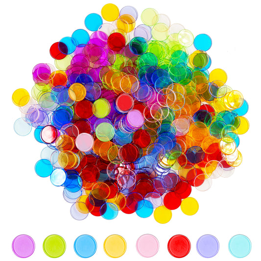 Hebayy 500 transparent bingo chips in eight colors for clear classroom counting and sorting