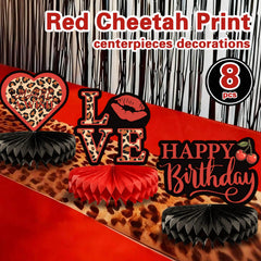 Heboland red cheetah honeycomb centerpiece enhances cherry party decor